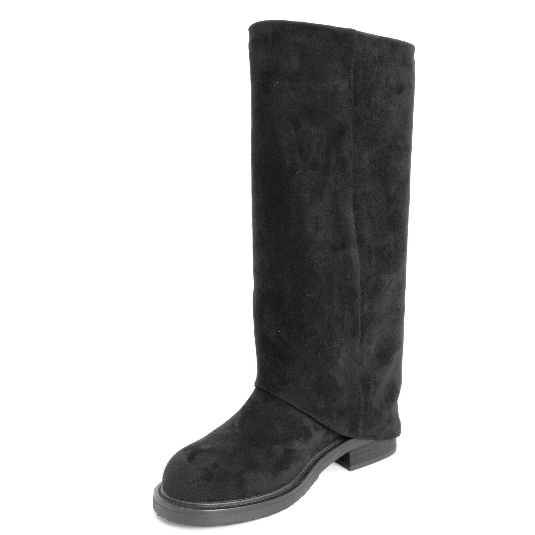 Classic knee high boots for women with black microfiber