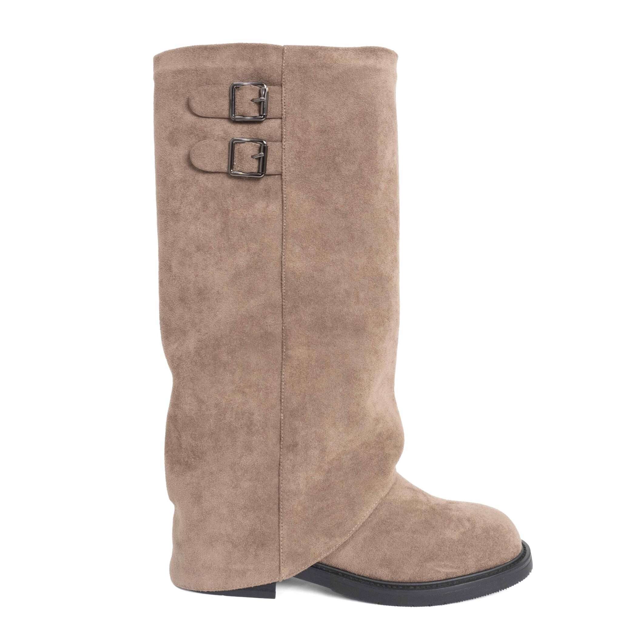 Classic knee high boots for women with Apricot microfiber