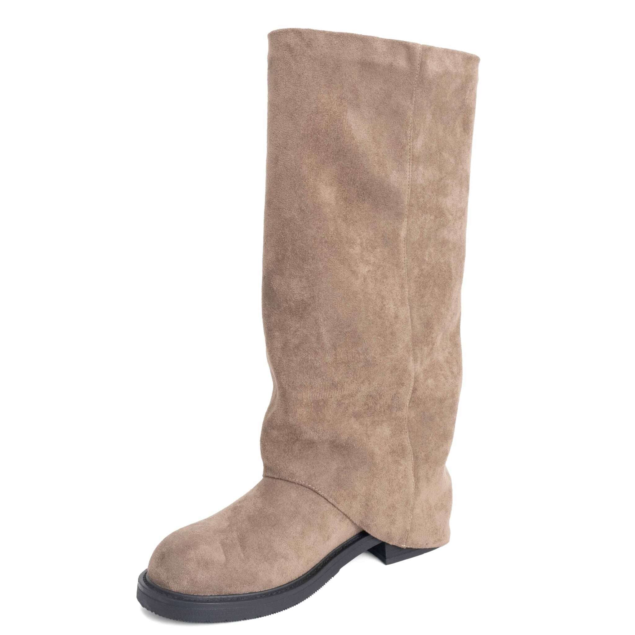 Classic knee high boots for women with Apricot microfiber