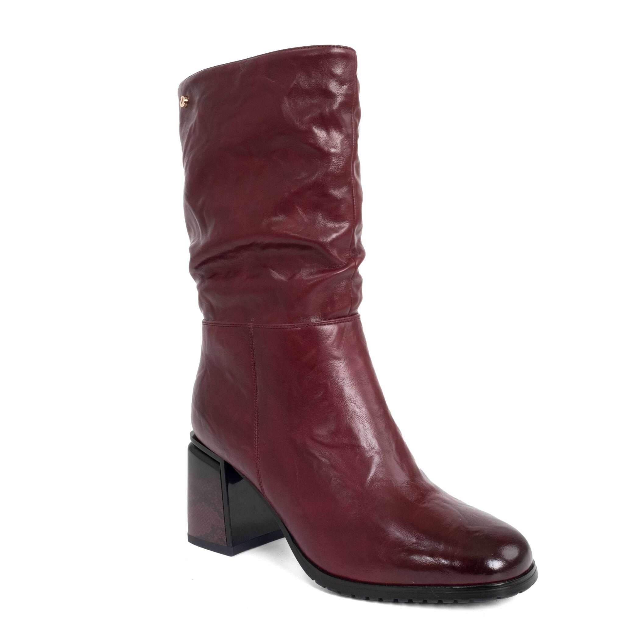 Classic heeled knee high boots for women with red PU leather