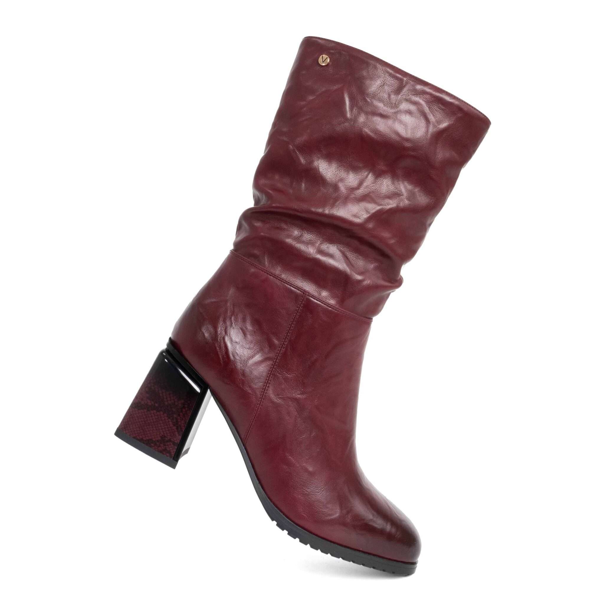 Classic heeled knee high boots for women with red PU leather
