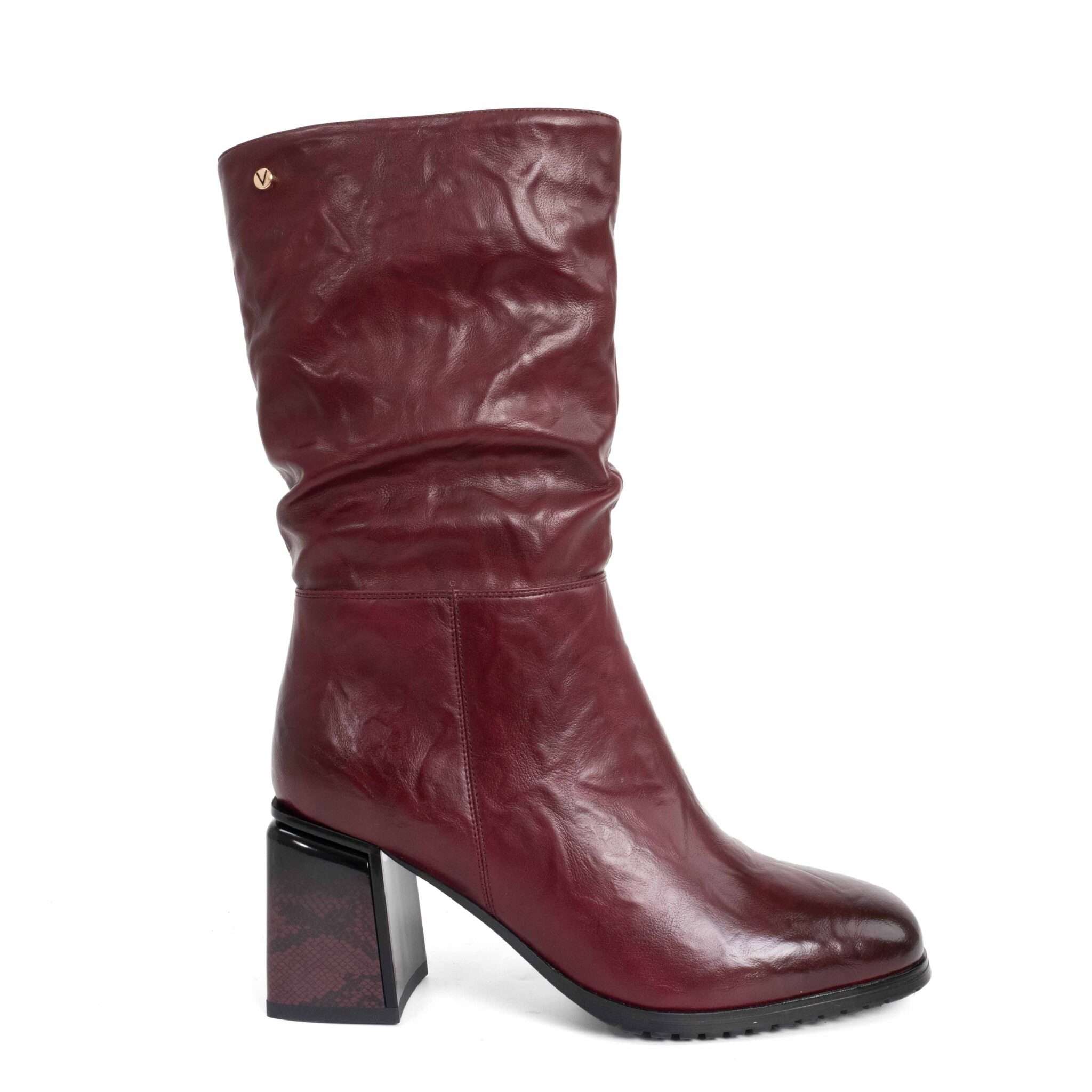 Classic heeled knee high boots for women with red PU leather