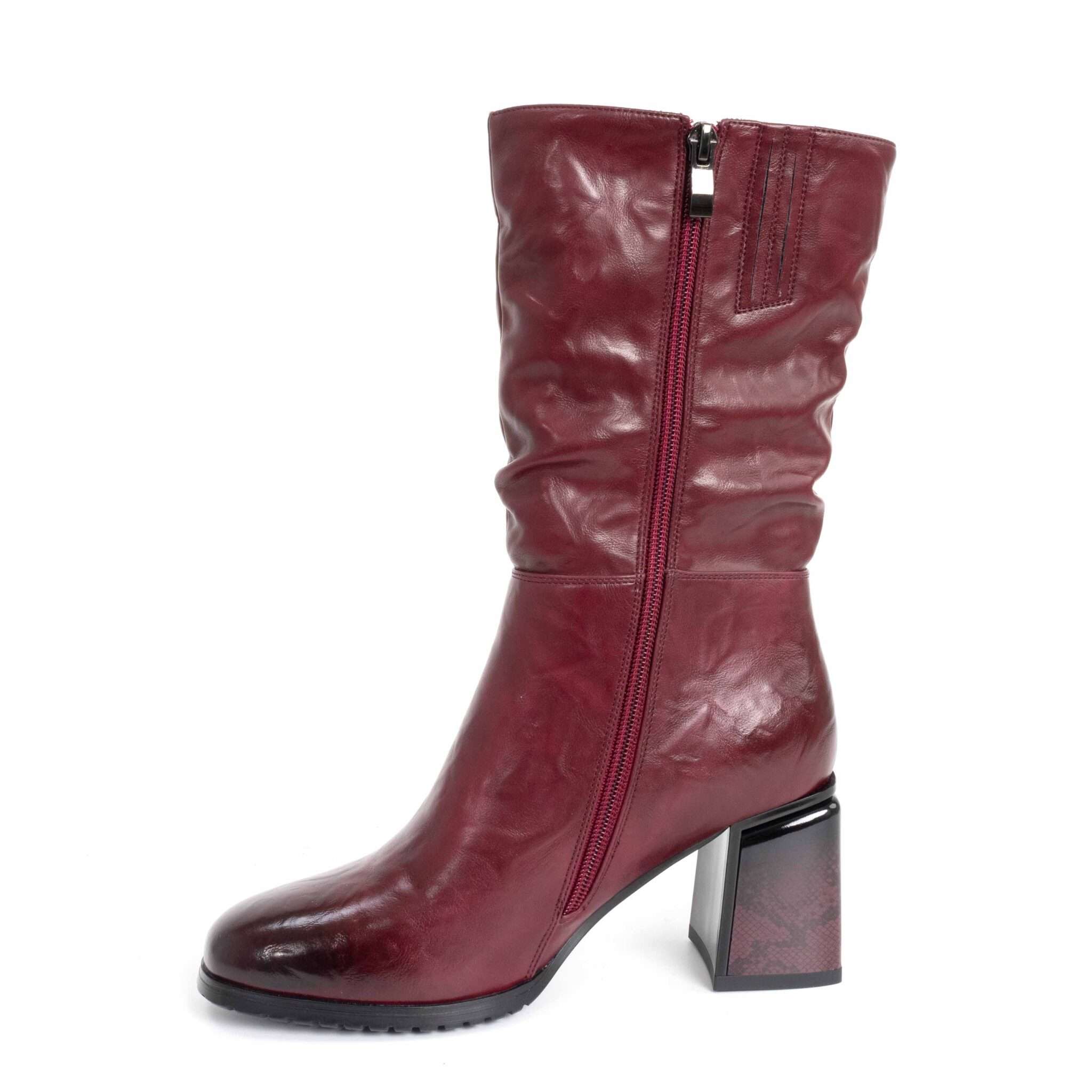 Classic heeled knee high boots for women with red PU leather