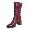 Classic heeled knee high boots for women with red PU leather
