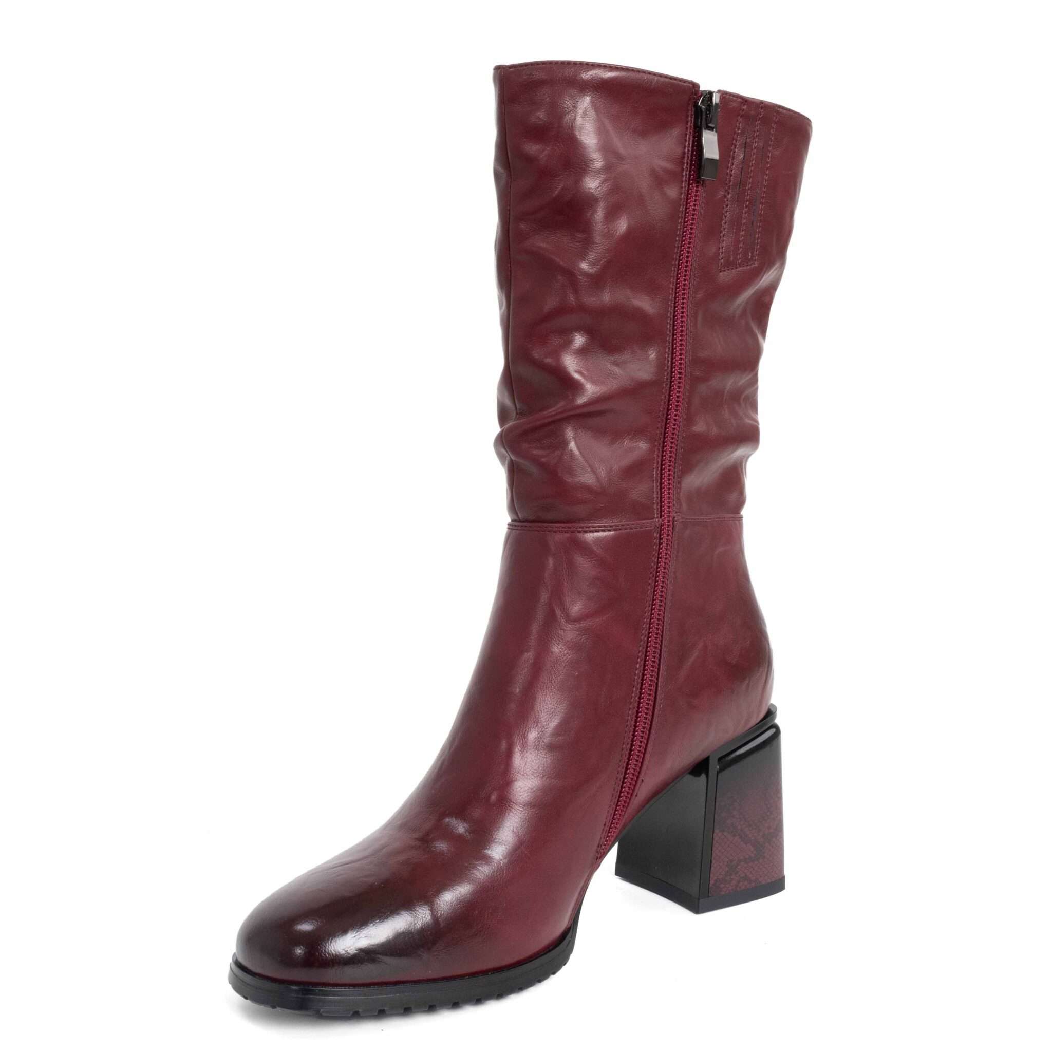 Classic heeled knee high boots for women with red PU leather