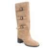 Classic heeled knee high boots for women with microfiber