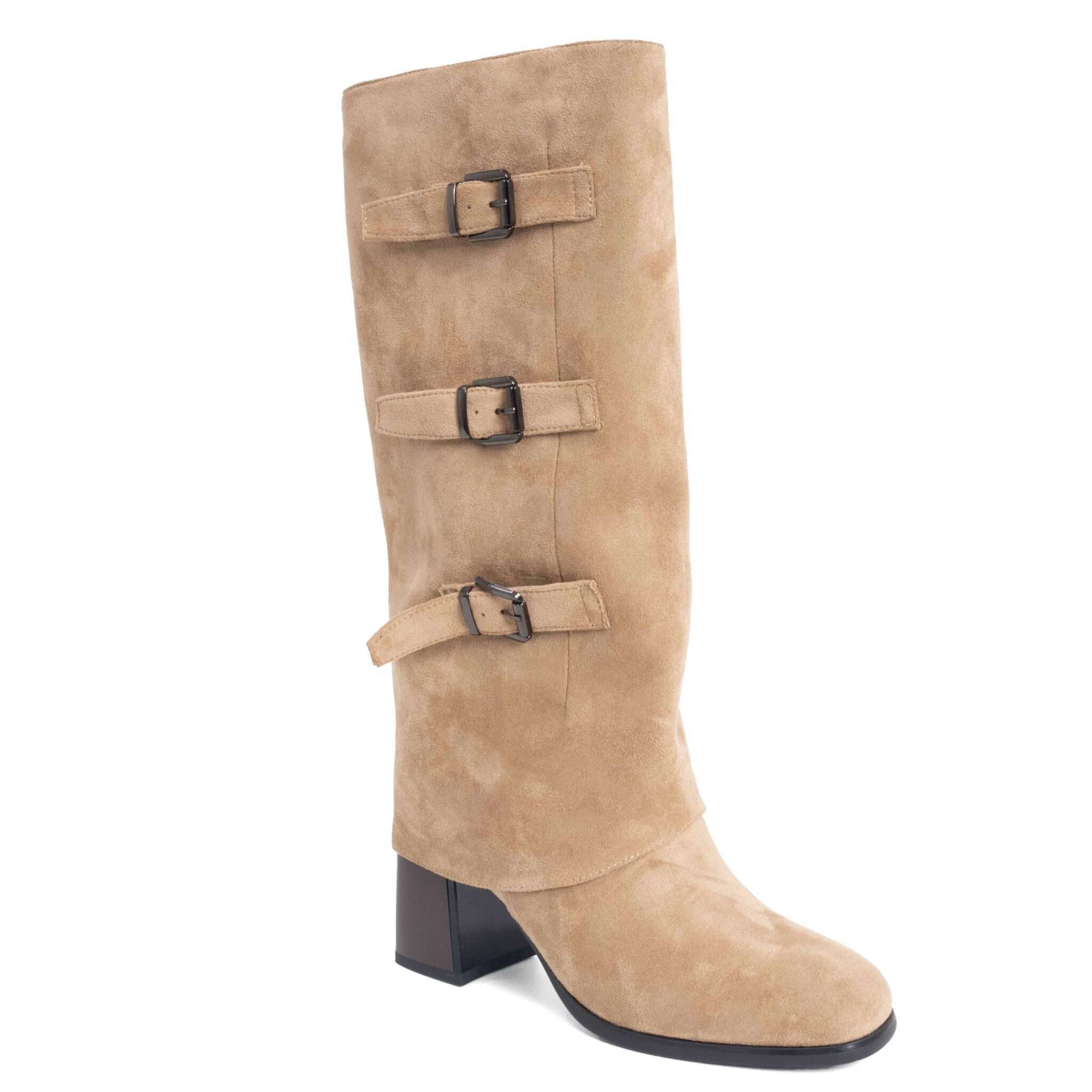 Classic heeled knee high boots for women with microfiber