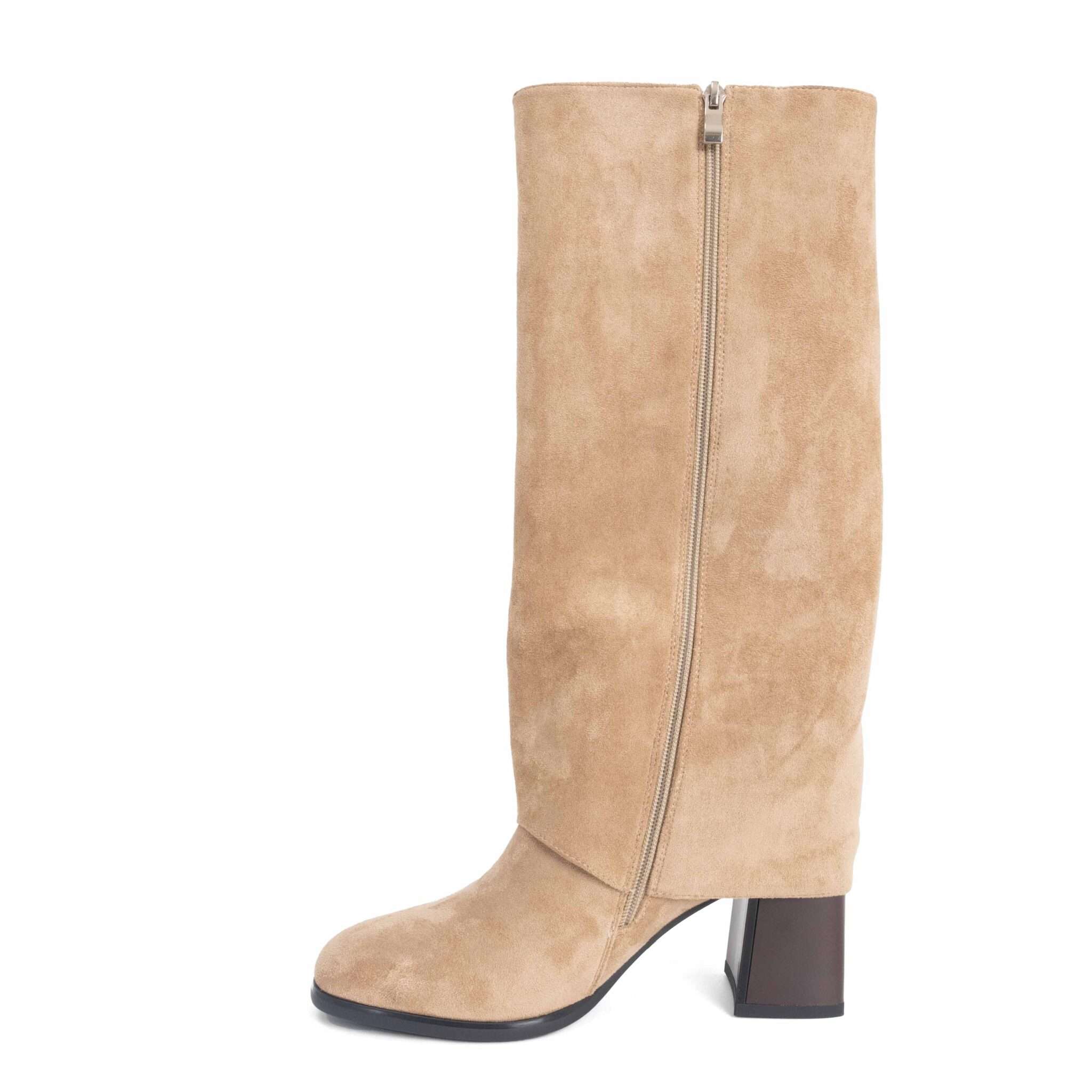 Classic heeled knee high boots for women with microfiber