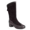 New heeled knee high boots for women with Black microfiber and dark purple microfiber leather