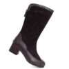 New heeled knee high boots for women with Black microfiber and dark purple microfiber leather