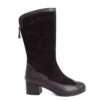 New heeled knee high boots for women with Black microfiber and dark purple microfiber leather