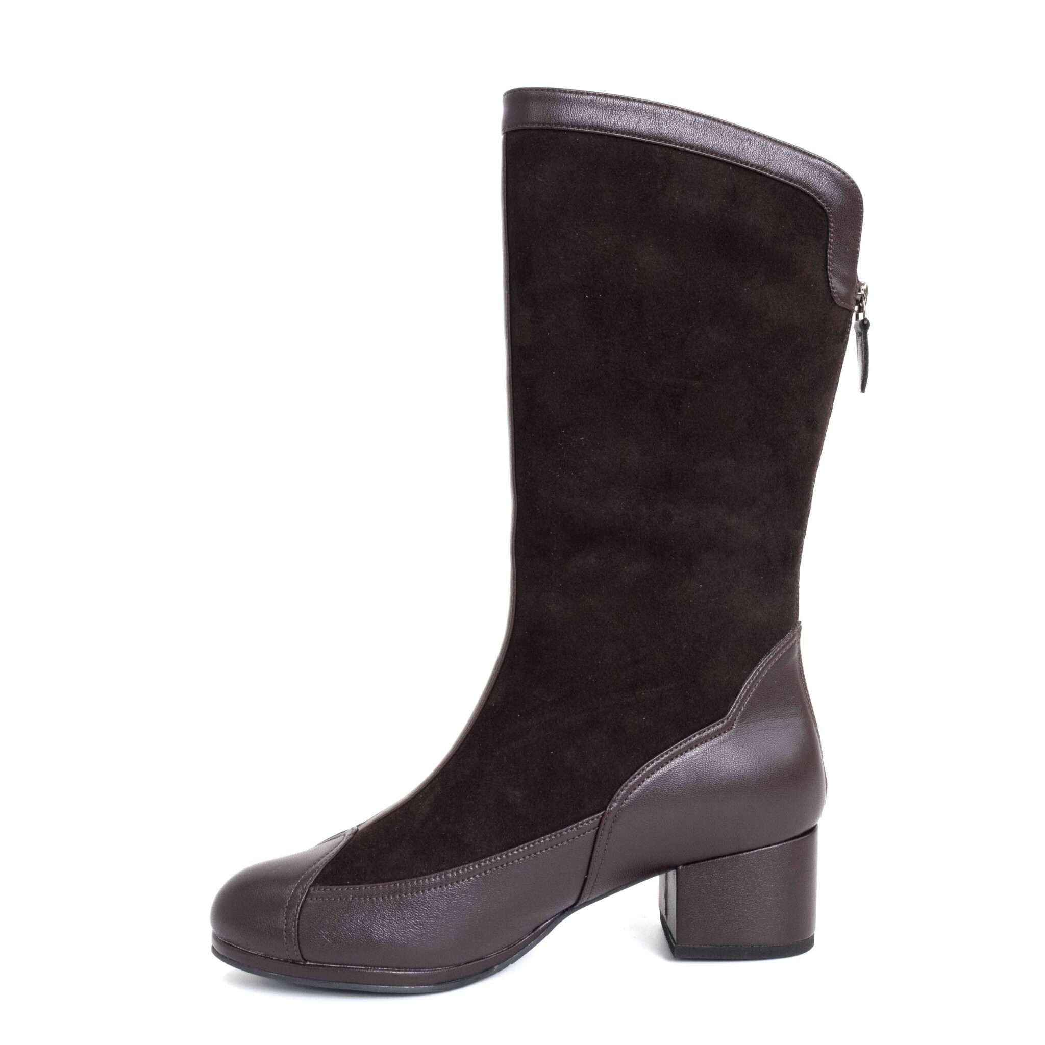 New heeled knee high boots for women with Black microfiber and dark purple microfiber leather