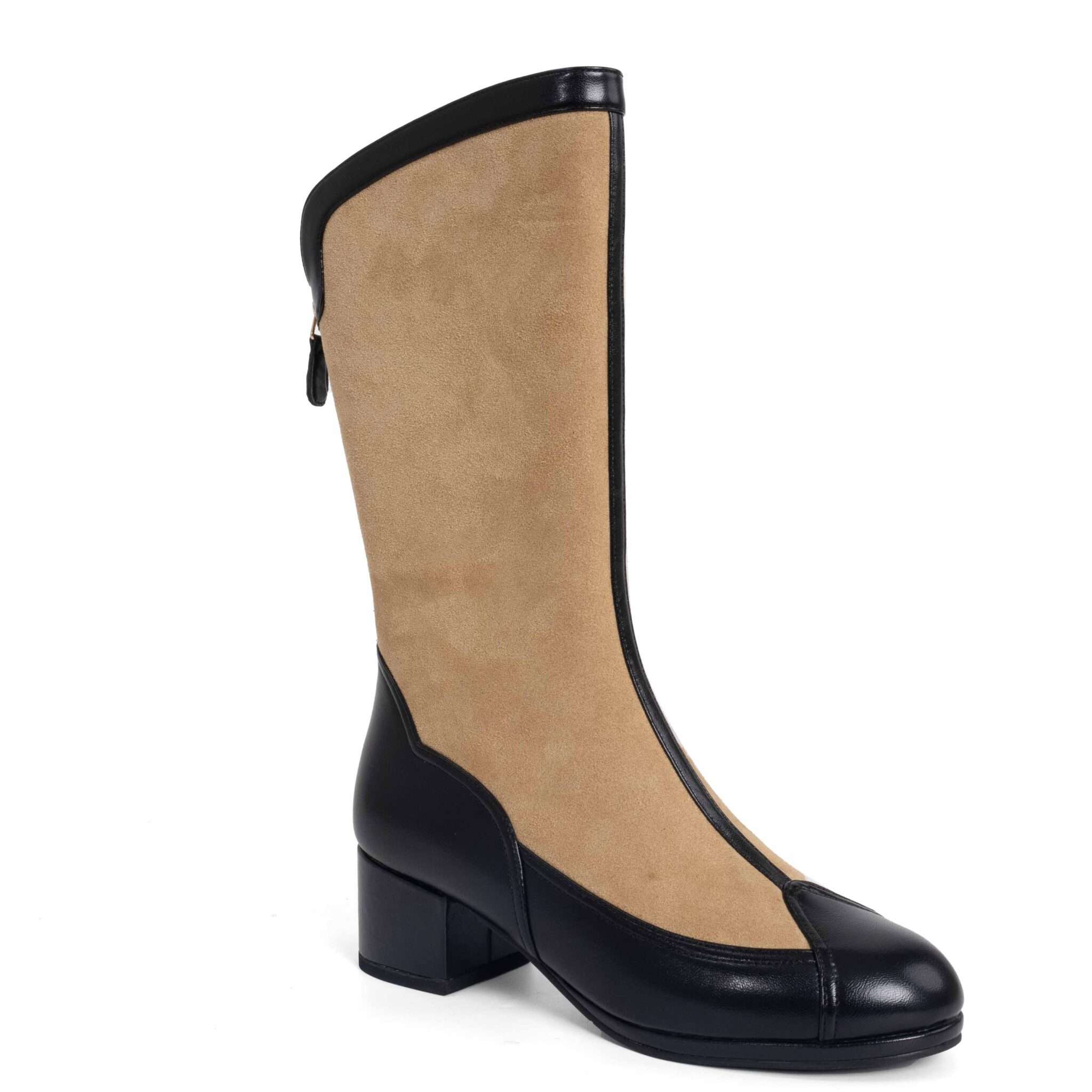 New heeled knee high boots for women with Khaki microfiber and black microfiber leather