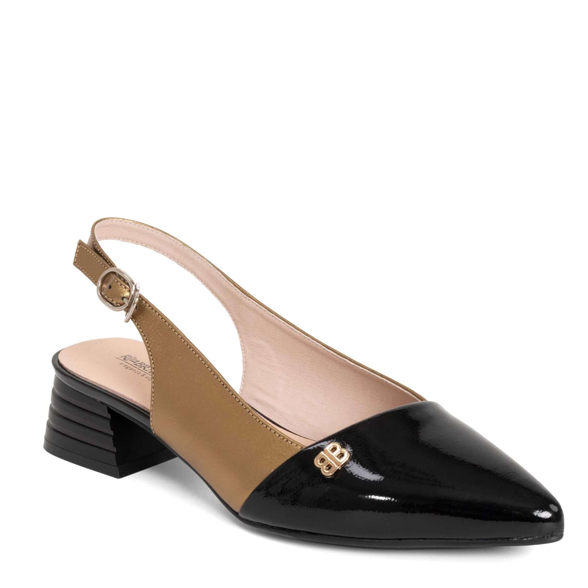 NEW Women pumps with Black and gold microfiber leather