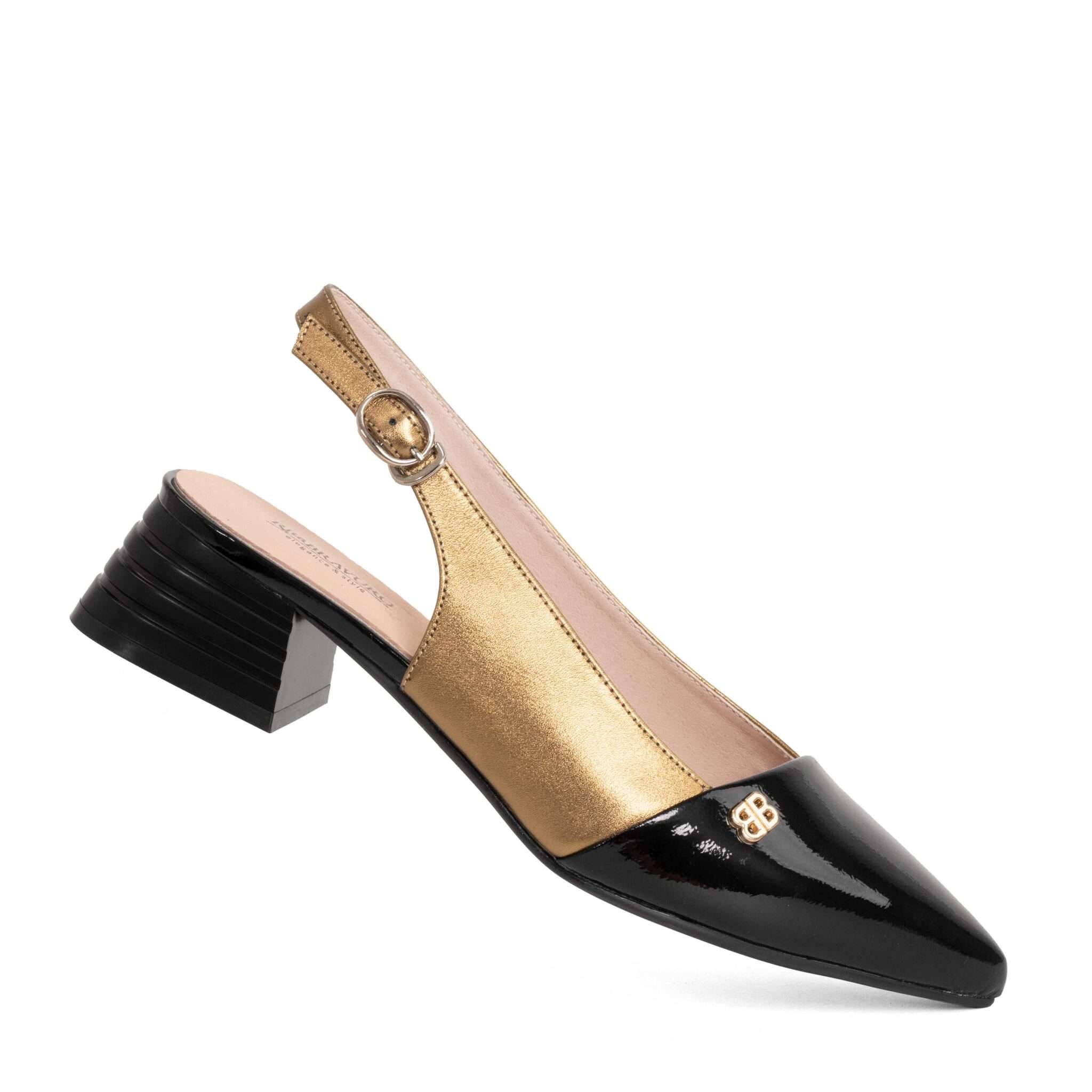 NEW Women pumps with Black and gold microfiber leather