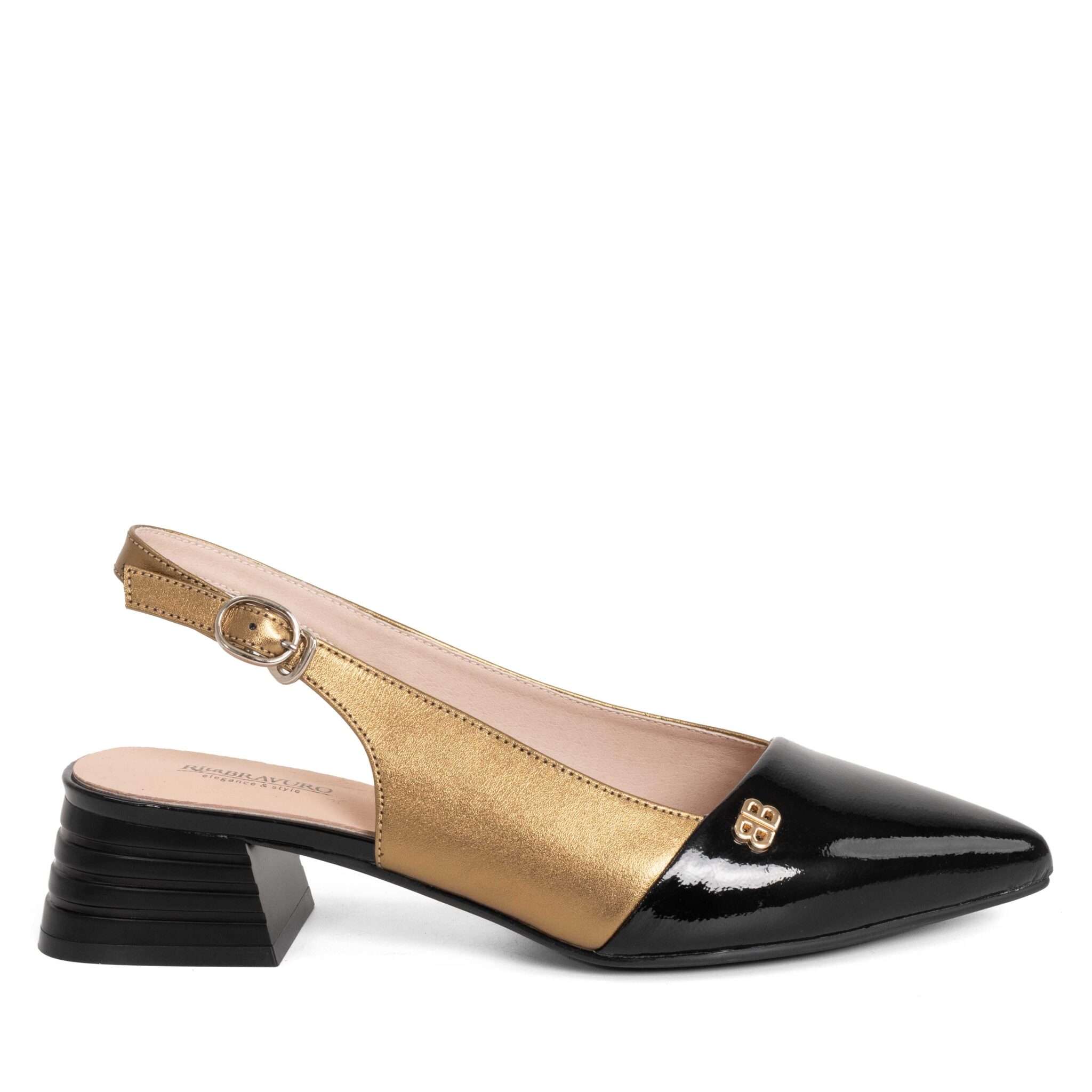 NEW Women pumps with Black and gold microfiber leather