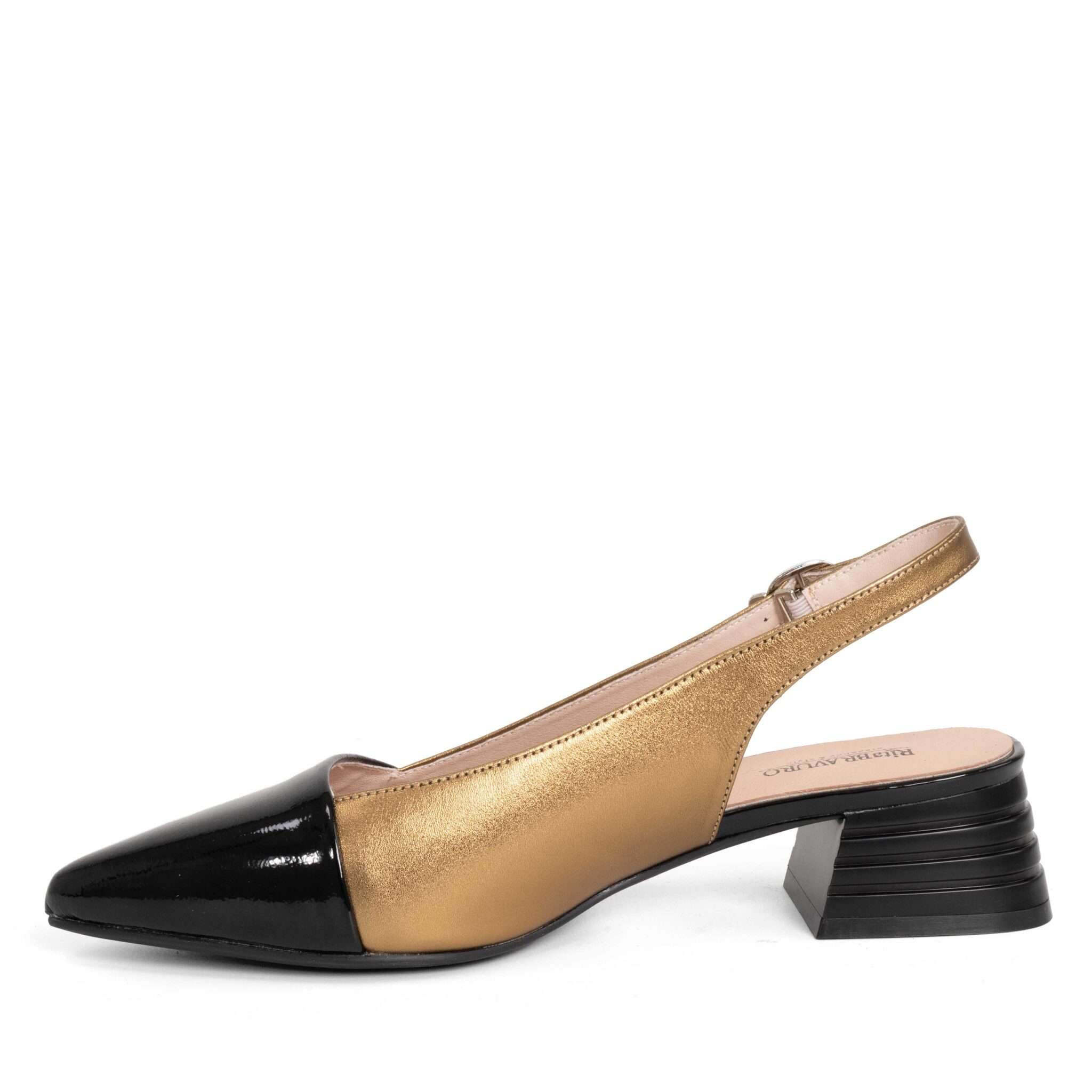 NEW Women pumps with Black and gold microfiber leather