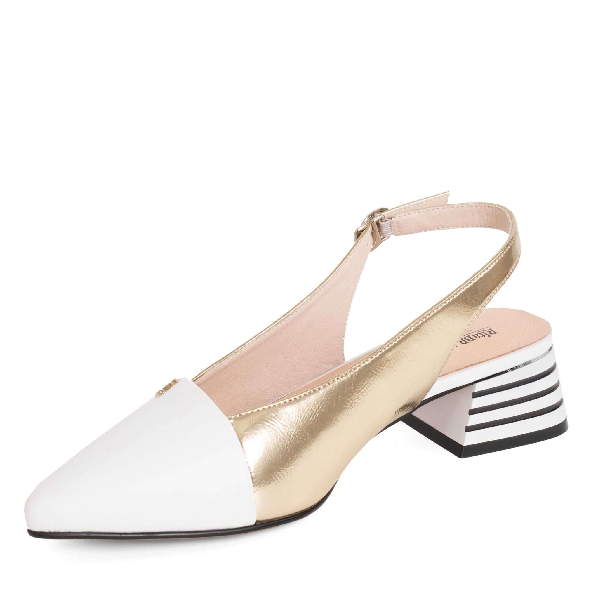 NEW Women pumps with White and gold microfiber leather