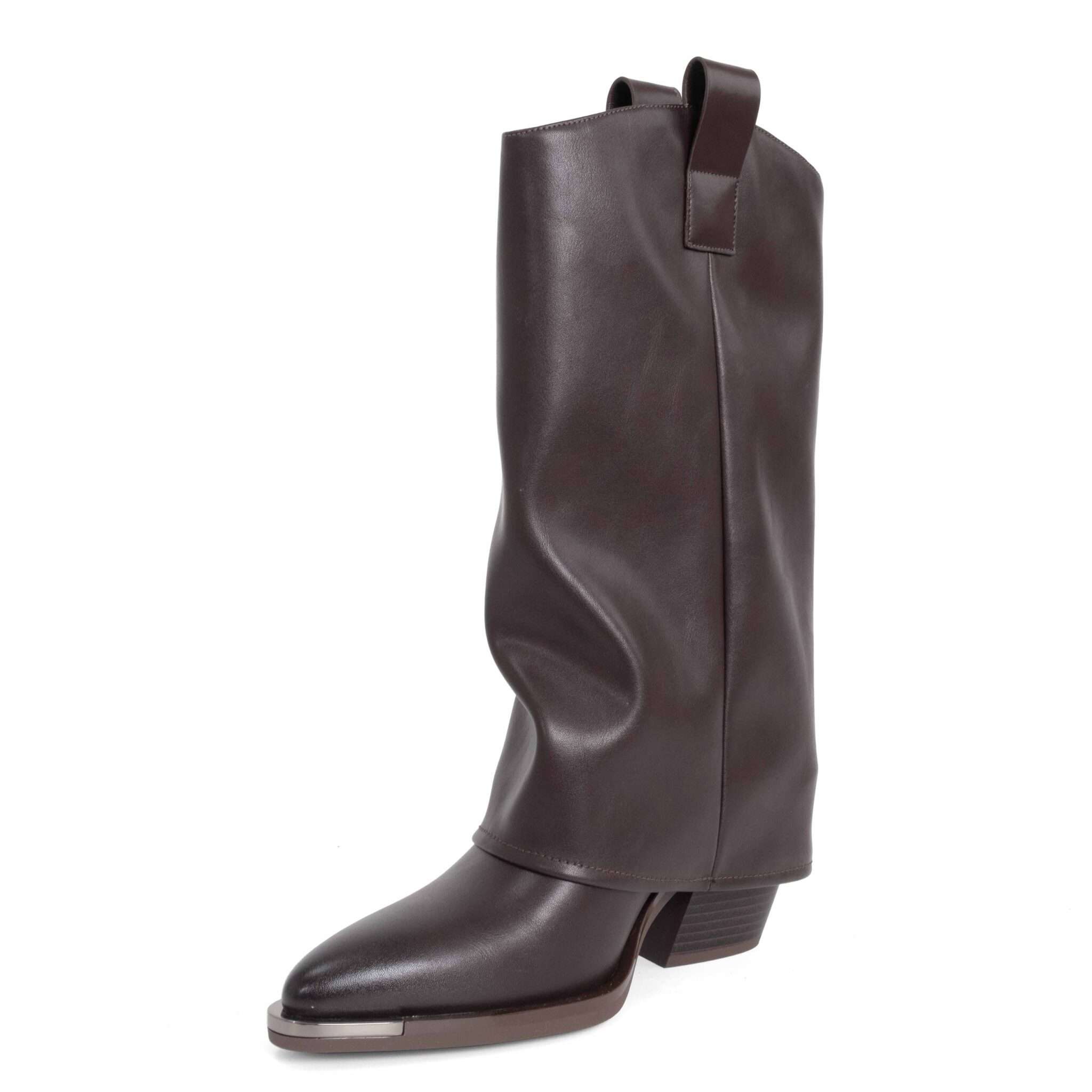 New knee high boots for women with Brown PU leather