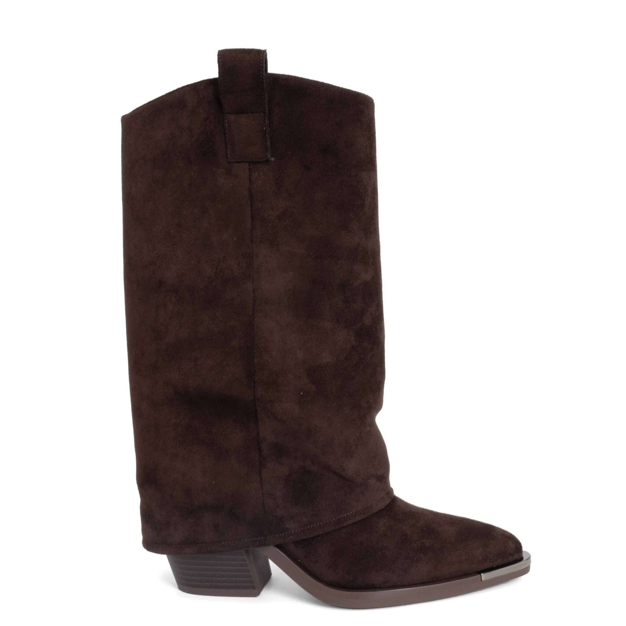 New knee high boots for women with Dark Brown Cow suede leather