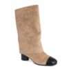 New heeled knee high boots for women with Khaki microfiber and black microfiber leather