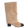 New heeled knee high boots for women with Khaki microfiber and black microfiber leather