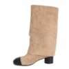New heeled knee high boots for women with Khaki microfiber and black microfiber leather