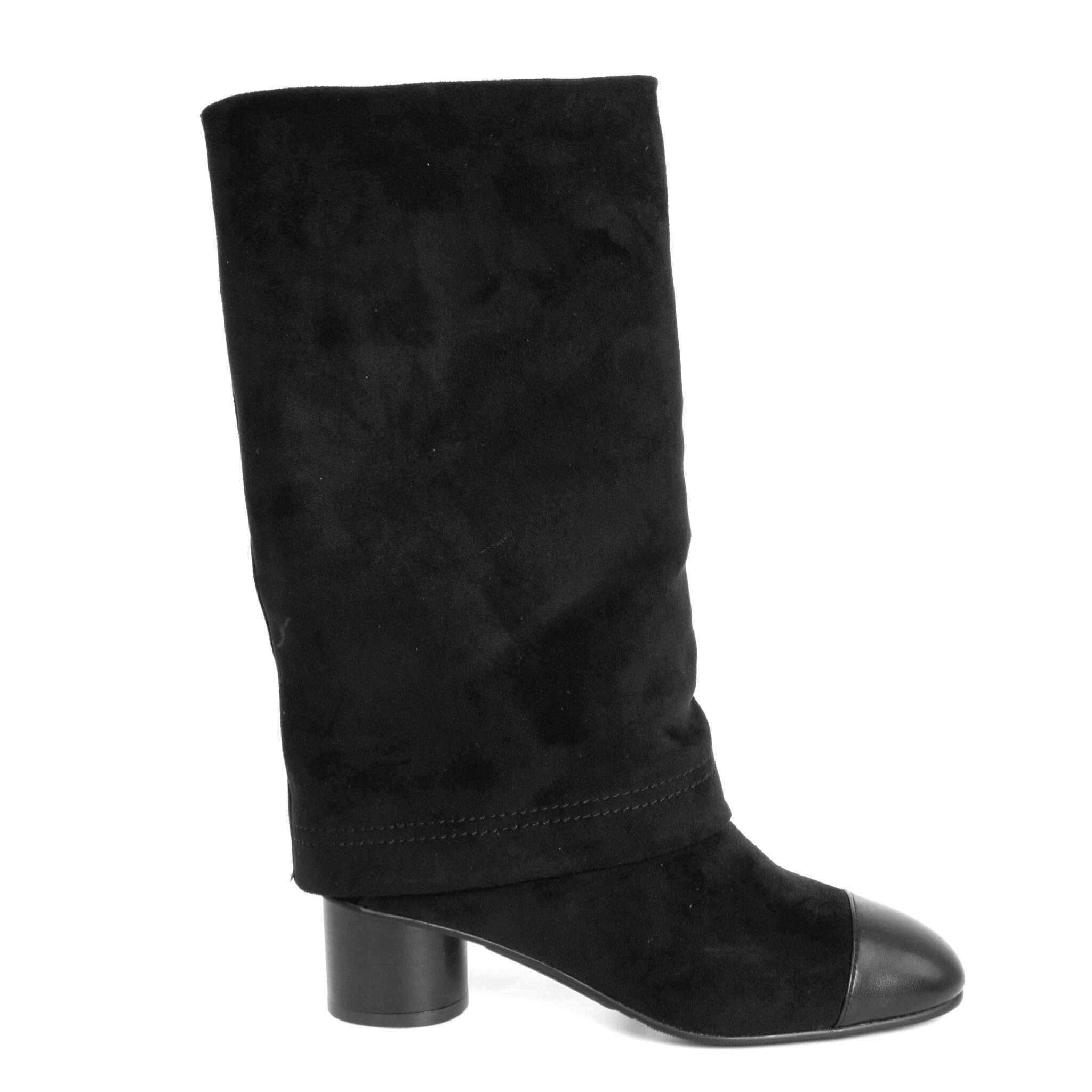 New heeled knee high boots for women with Black microfiber and black microfiber leather