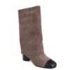New heeled knee high boots for women with Apricot microfiber and black microfiber leather