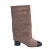 New heeled knee high boots for women with Apricot microfiber and black microfiber leather