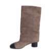 New heeled knee high boots for women with Apricot microfiber and black microfiber leather