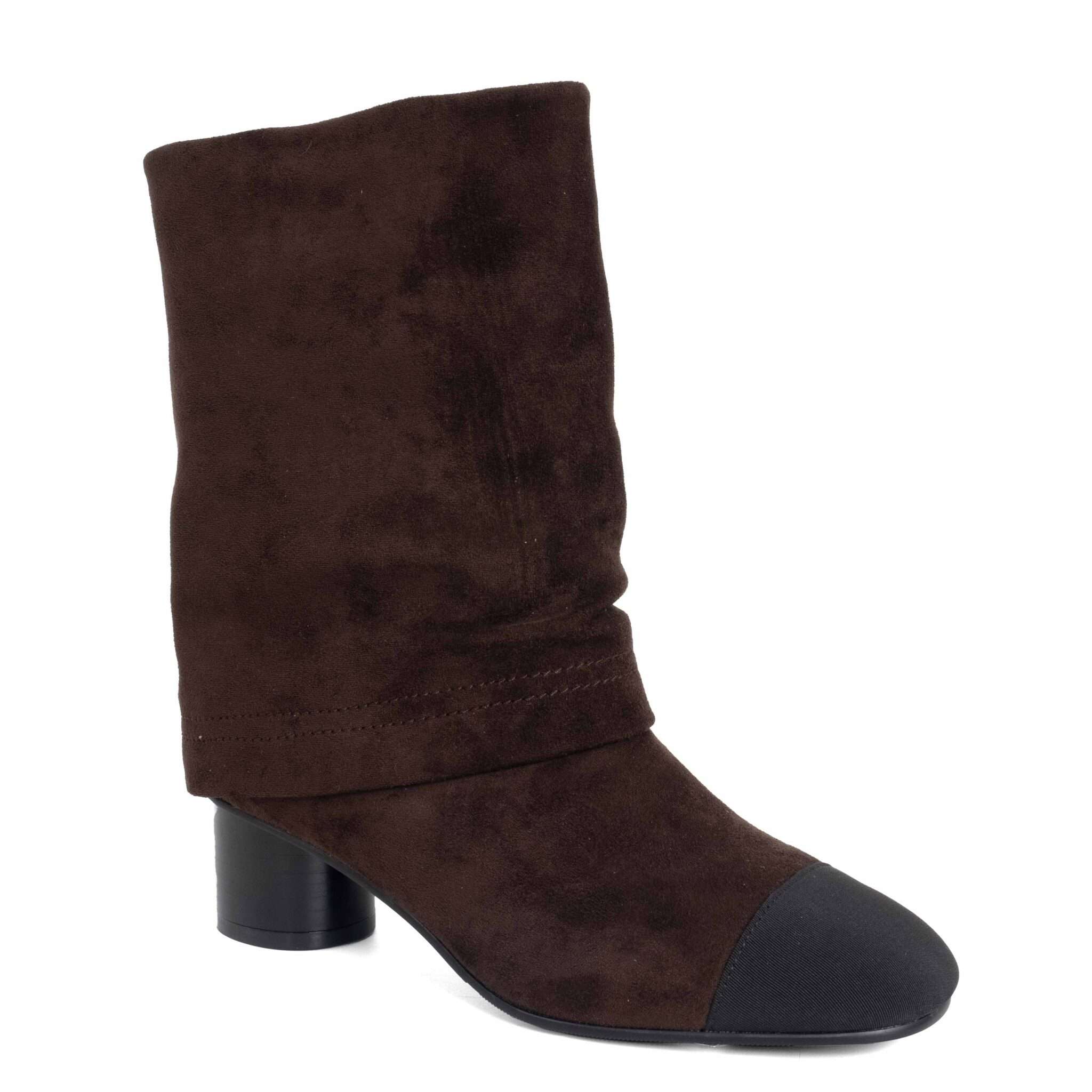 New heeled ankle boots for women with dark brown microfiber and black cloth
