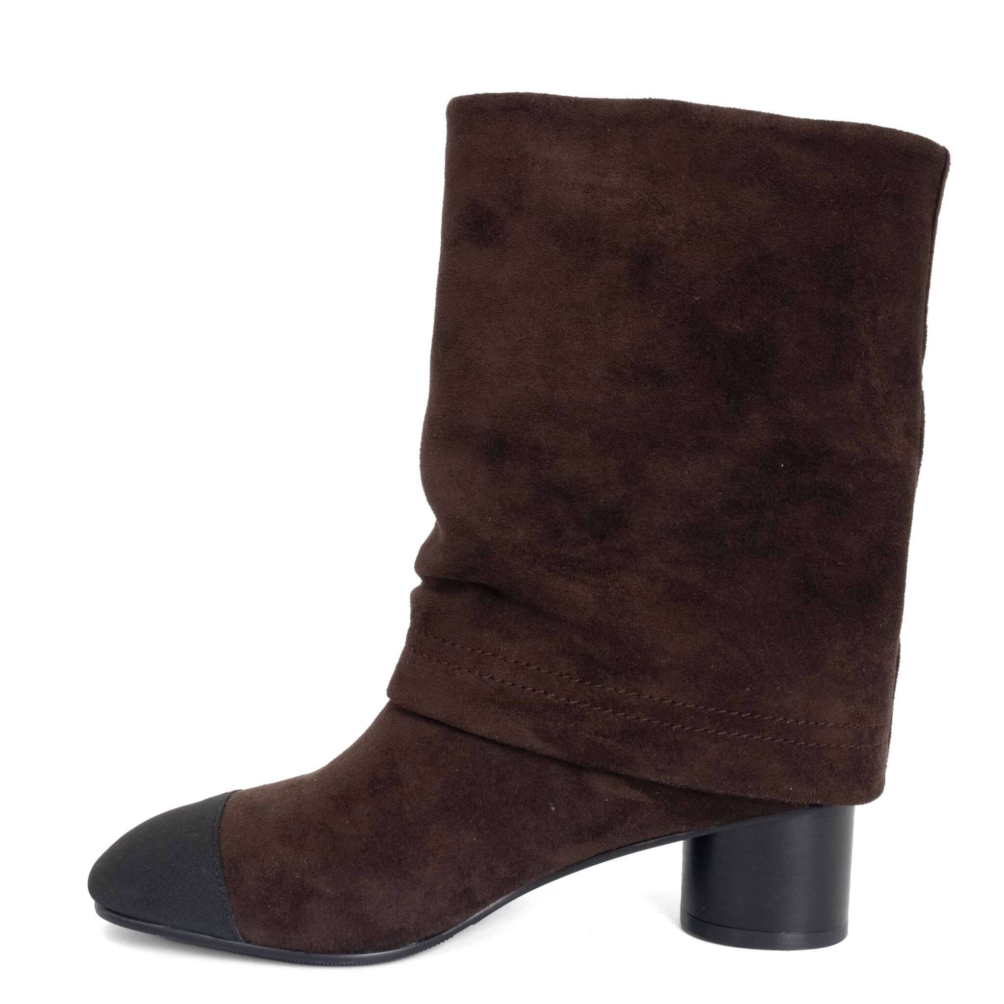 New heeled ankle boots for women with dark brown microfiber and black cloth