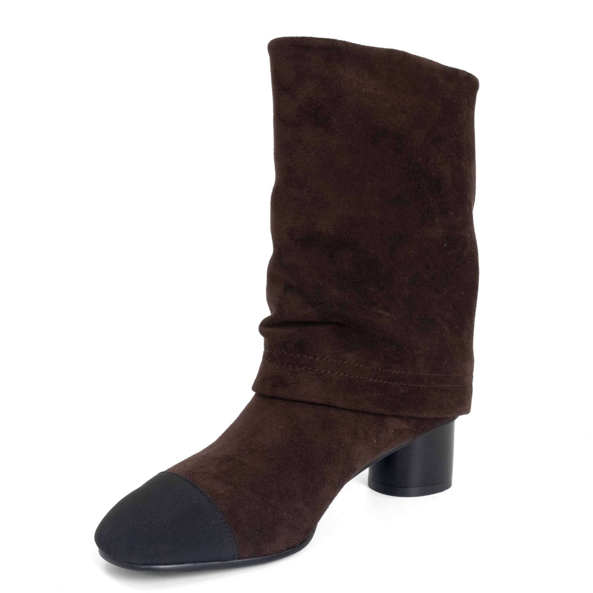 New heeled ankle boots for women with dark brown microfiber and black cloth