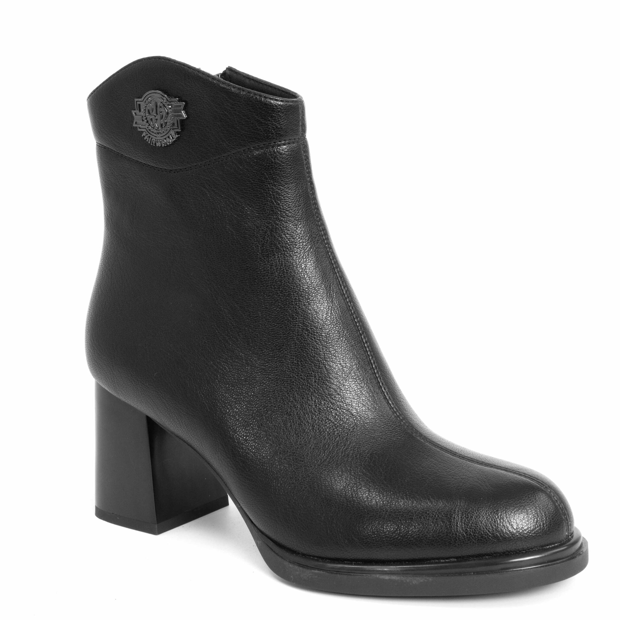 women high heel boots with black microfiber leather