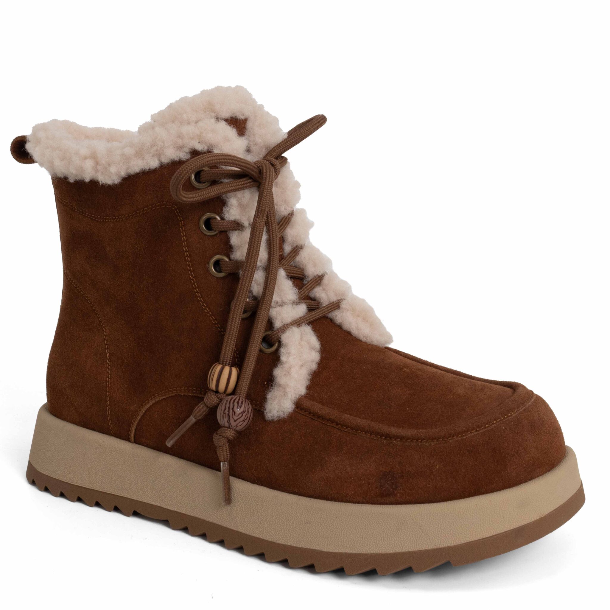 New snow work boots for women with brown microfiber leather and synthetic fur
