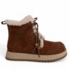 New snow work boots for women with brown microfiber leather and synthetic fur