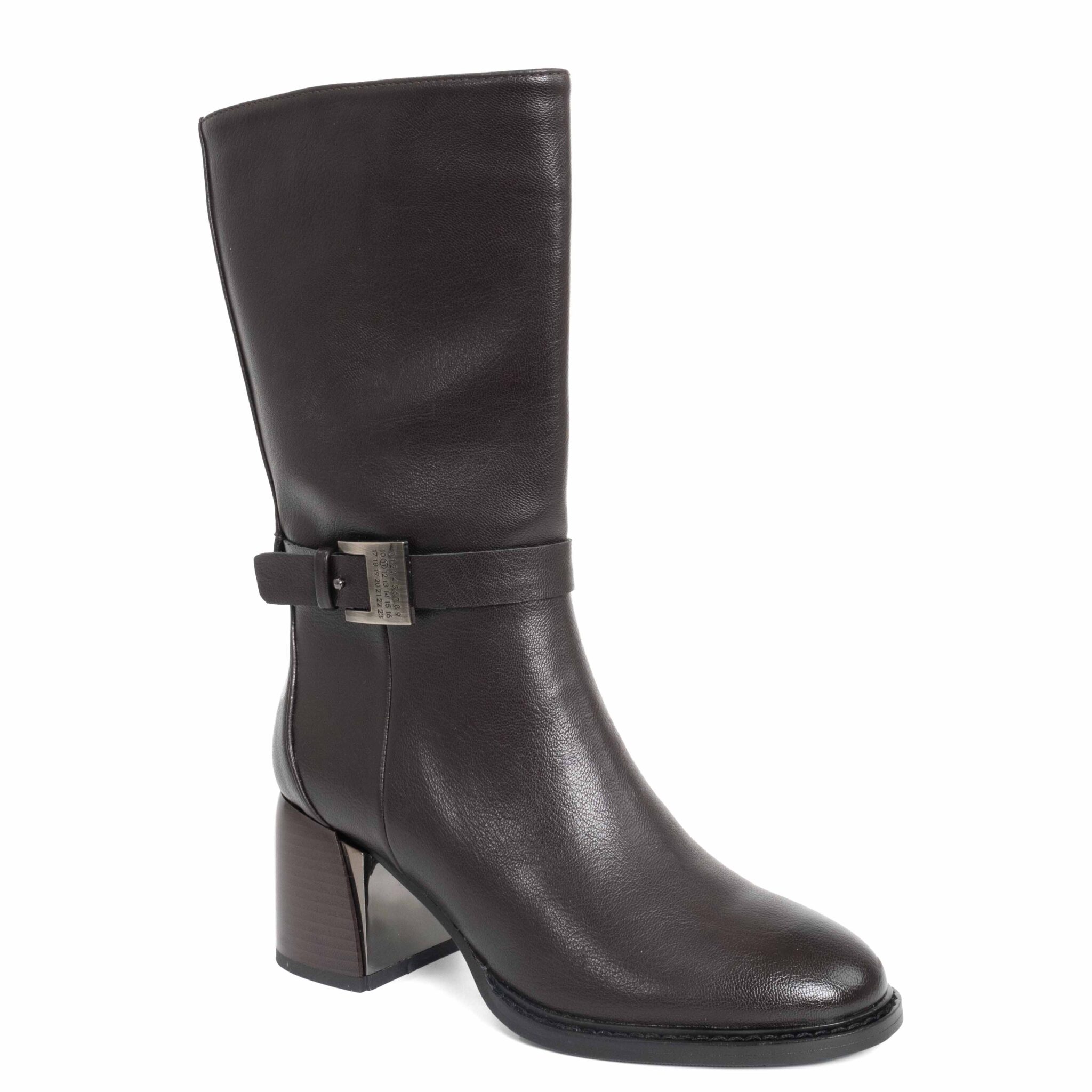 New heeled ankle boots for women with dark brown microfiber leather with low MOQ