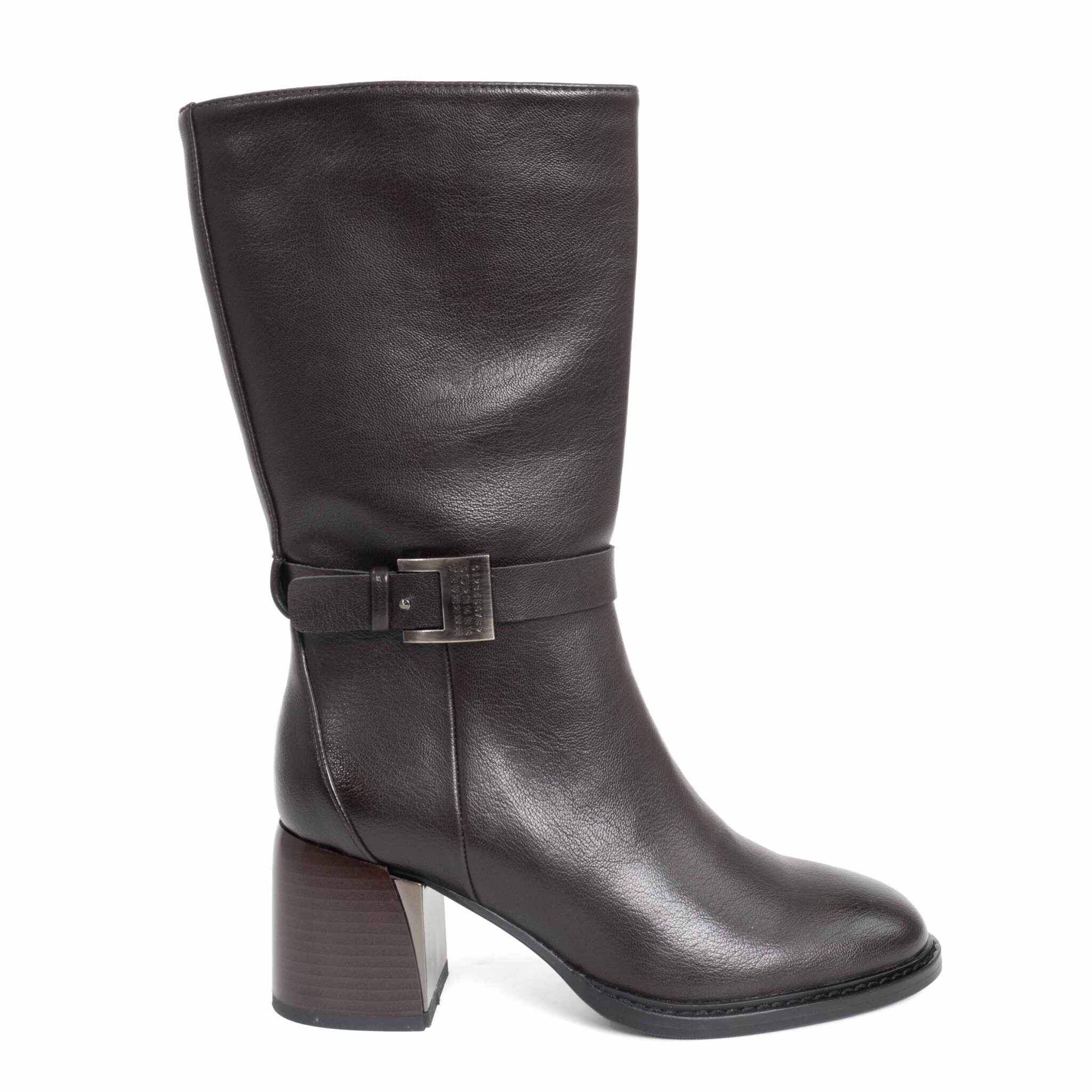 New heeled ankle boots for women with dark brown microfiber leather with low MOQ
