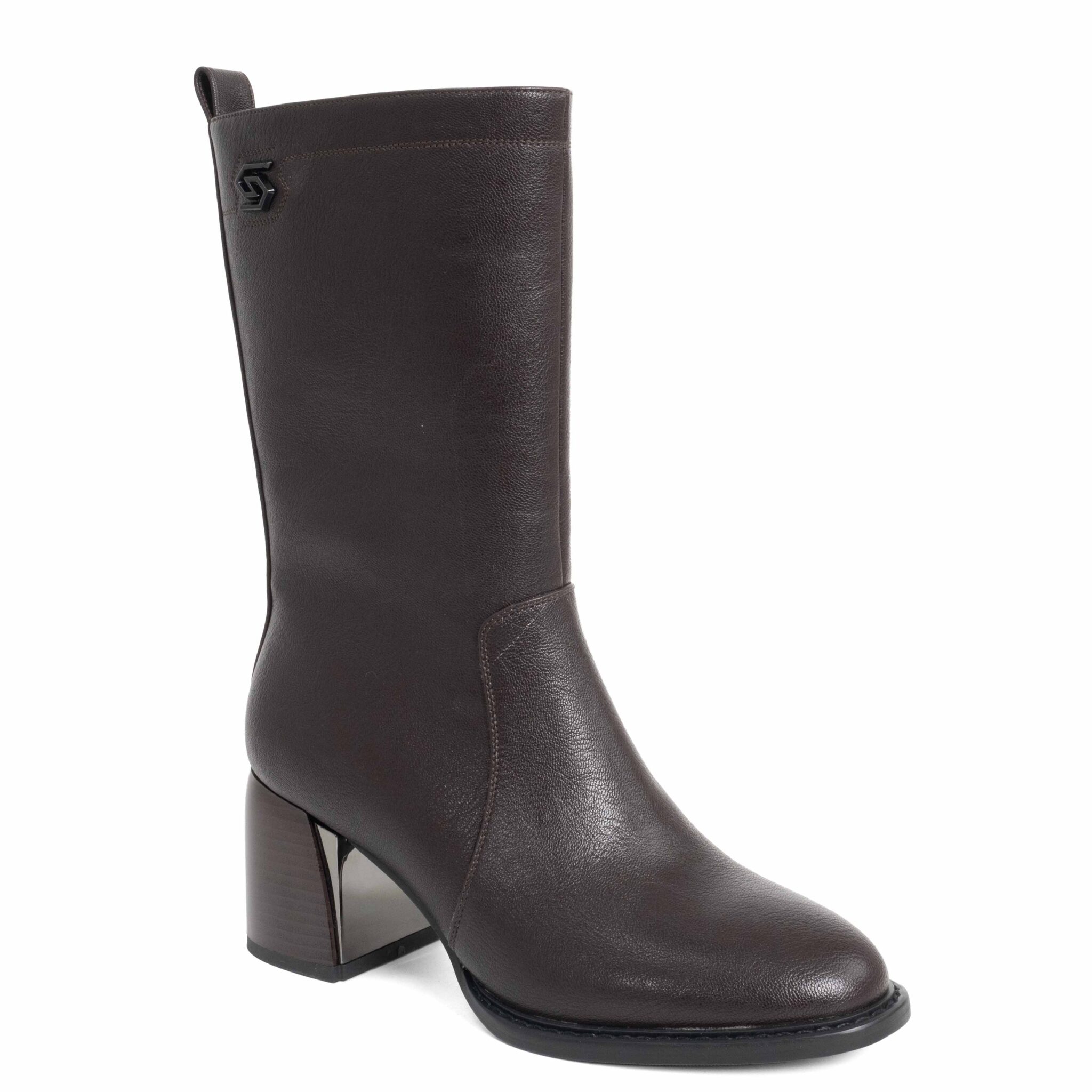 New heeled ankle boots for women with dark brown microfiber leather