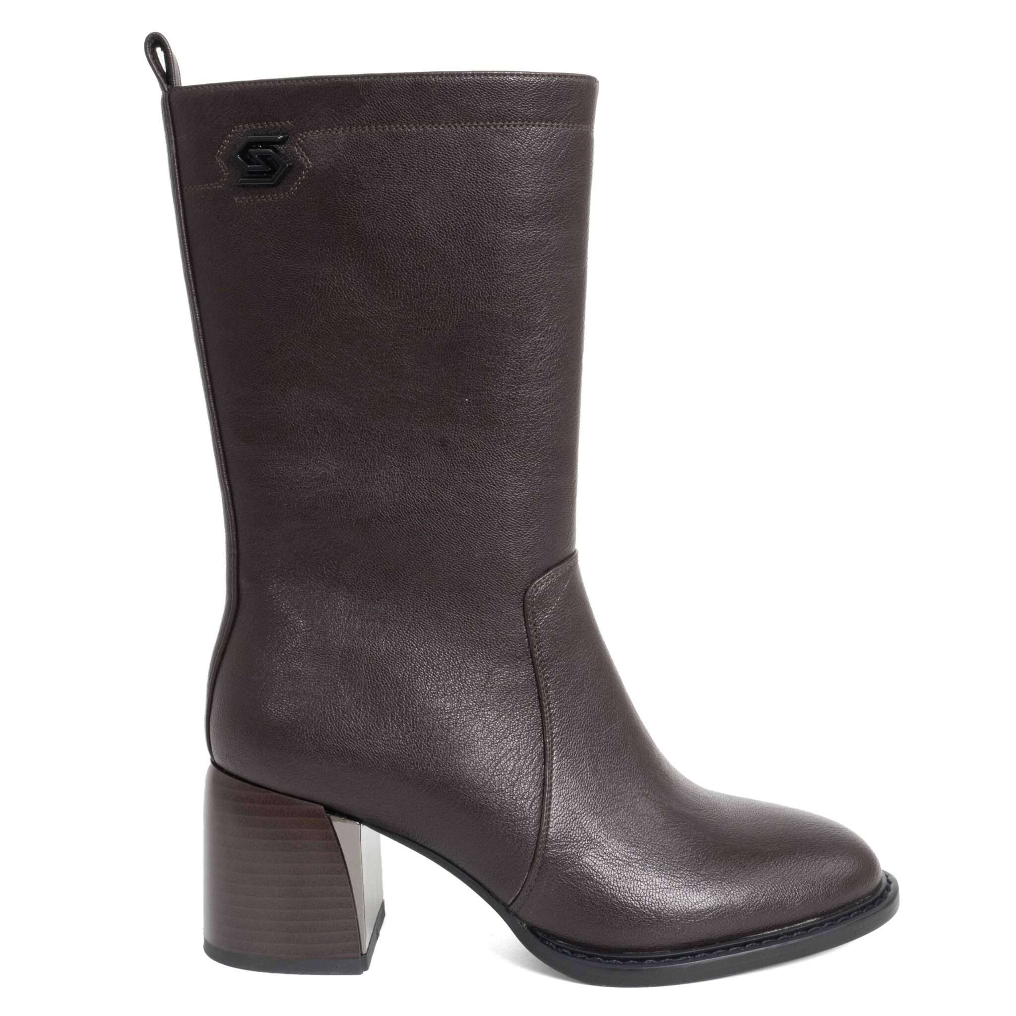 New heeled ankle boots for women with dark brown microfiber leather