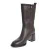 New heeled ankle boots for women with dark brown microfiber leather
