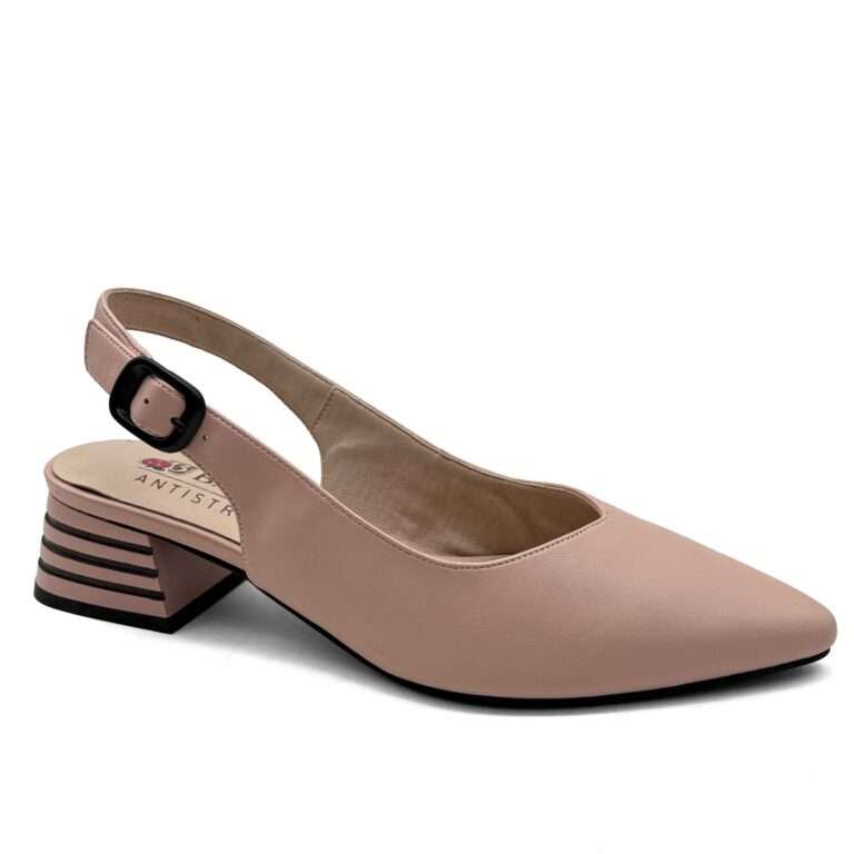 Dusty pink pointed toe slingback with striped heel